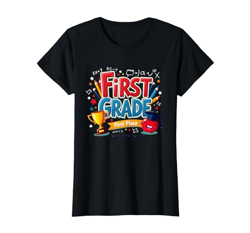 First Grade First Place 1st Grade Boy Achievement Trophäe T-Shirt, Damen, Schwarz, XS First Grade First Place 1st Grade Boy Achievement Trophäe T-Shirt, Damen, Schwarz, XS von Generic