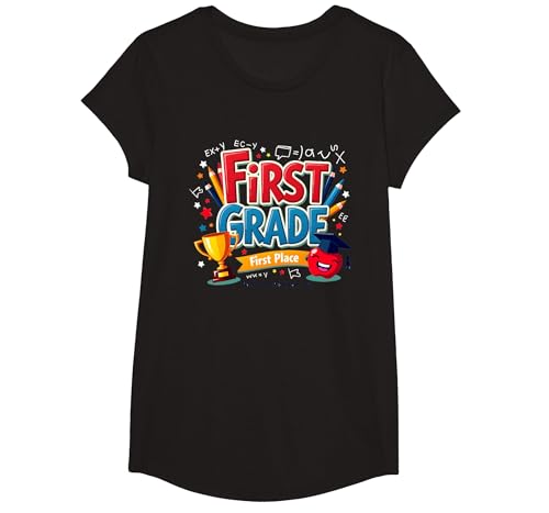 First Grade First Place 1st Grade Boy Achievement Trophäe T-Shirt, Girls, Schwarz, XS First Grade First Place 1st Grade Boy Achievement Trophäe T-Shirt, Girls, Schwarz, XS von Generic