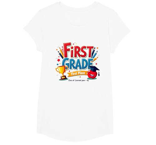 First Grade First Place 1st Grade Boy Achievement Trophäe T-Shirt, Girls, Weiß, XS von Generic