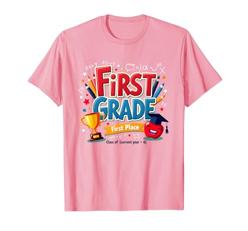 First Grade First Place 1st Grade Boy Achievement Trophäe T-Shirt, Herren, Rosa, L von Generic