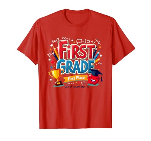 First Grade First Place 1st Grade Boy Achievement Trophäe T-Shirt, Herren, Rot, 3XL von Generic