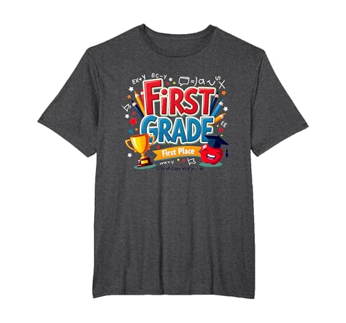 First Grade First Place 1st Grade Boy Achievement Trophäe T-Shirt, Herren Große Größen, Anthrazit Meliert, 2X Tall von Generic