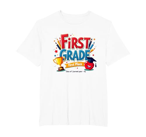First Grade First Place 1st Grade Boy Achievement Trophäe T-Shirt, Herren Große Größen, Weiß, 4X Tall von Generic