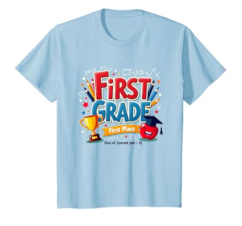 First Grade First Place 1st Grade Boy Achievement Trophäe T-Shirt, Kinder, Himmelblau, 128 von Generic