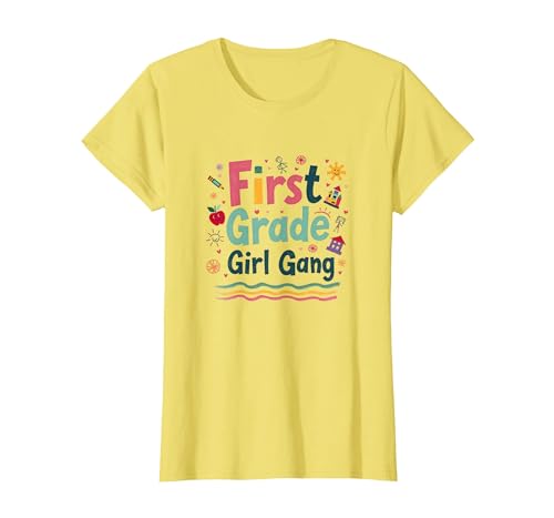 First Grade Girl Gang: Farbenfrohes Schulabenteuerteam T-Shirt, Damen, Gelb, XS von Generic