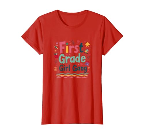 First Grade Girl Gang: Farbenfrohes Schulabenteuerteam T-Shirt, Damen, Rot, M von Generic