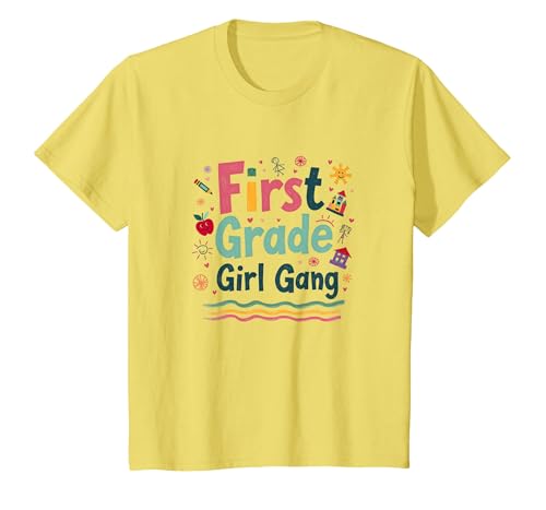 First Grade Girl Gang: Farbenfrohes Schulabenteuerteam T-Shirt, Kinder, Gelb, 128 von Generic