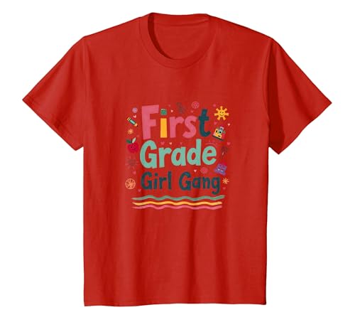 First Grade Girl Gang: Farbenfrohes Schulabenteuerteam T-Shirt, Kinder, Rot, 116 von Generic