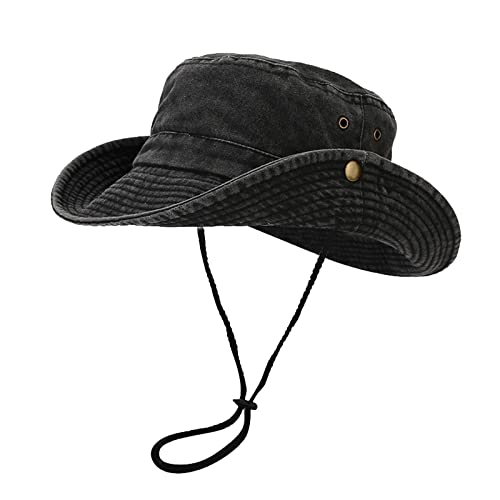 Fischerhut Herren Baumwolle Sonnenhut UV-Schutz Wanderhut Trekking Faltbar Sommerhut Breite Krempe Outdoor Safari Hut Damen mit Kinnband Anglerhut Boonie Hat Sonnenschutz Hütte Hiking Bucket Hat von Generic