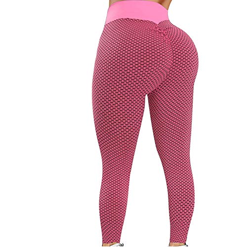 Fitness-Leggings für Damen, hohe Taille, sexy Spitze, Patchwork, Yogahose, Sportleggings, Laufen, Workout, Strumpfhose (03C-Pink, XXXL) von Generic