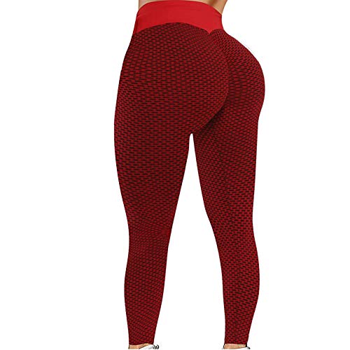 Fitness-Leggings für Damen, hohe Taille, sexy Spitze, Patchwork, Yogahose, Sportleggings, Laufen, Workout, Strumpfhose (03C-Rot, XXXL) von Generic