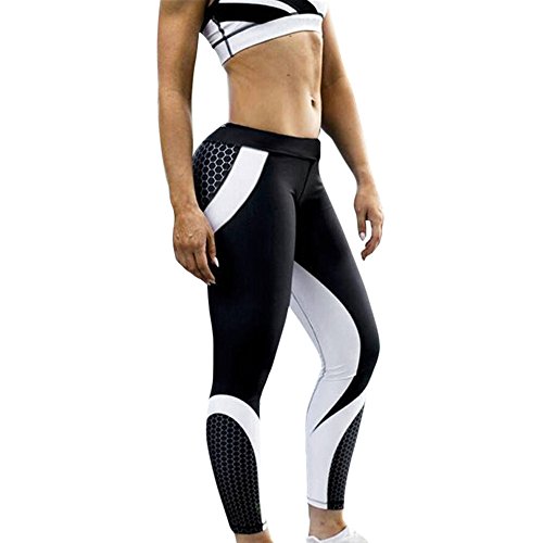 Fitnessstudio-Leggings für Damen, hohe Taille, sexy Spitze, Patchwork, Yogahose, Sportleggings, Laufen, Workout, Strumpfhose (03B-Black, L) von Generic