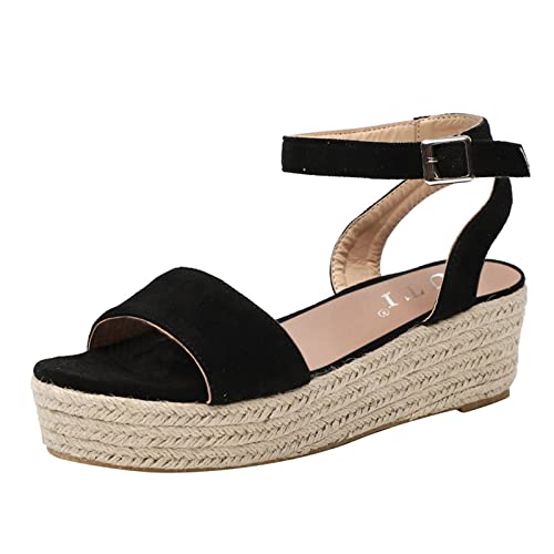 Flach Pumps Keilsandalen - Plateau Sandalen Damen - Sommer Frauen Schuhe Fesselriemen Schnalle Römersandalen - Sandaletten Mit Fussbett Und Leopardenmuster - Offene Zehen Riemchensandalen von Generic