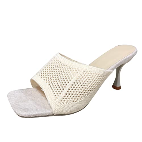 Flache Damen Sandalen für den Sommer modische Frühlings Sandalen mit hohen Absätzen fliegende gewebte hohle Hausschuhe offener Zehenbereich Fischmaul Strand Slip On Sandalen für drinnen und draußen von Generic