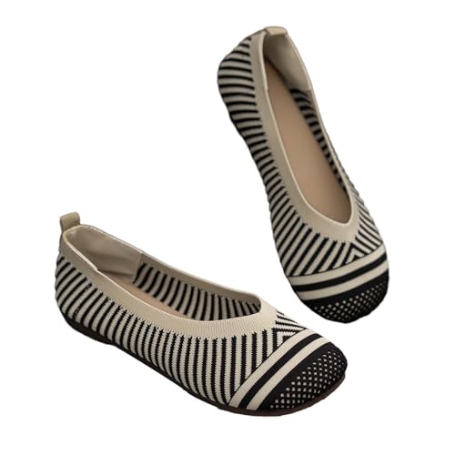 Flache Damenschuhe PU Leder Loafer lässig gestrickt atmungsaktiv weiche Seite weiche Sohle Freizeitschuhe Sneakers gestreift Netzstoff Tennis Walking Alltagsschuhe Slipper von Generic