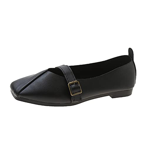 Flache Damenschuhe PU Leder Slipper lässige Damenmode einfarbig Leder Gürtelschnalle flach weiche Sohle Flache Freizeitschuhe eleganter Mary Jane Schuh Klassische Retro Partyschuhe von Generic