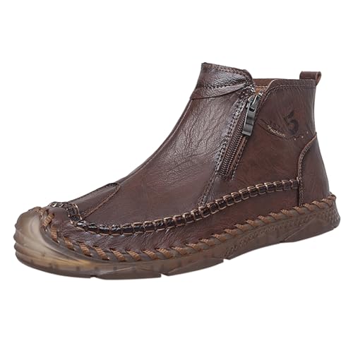 Flache Herren-Stiefel, runde Spitze, kurze Wanderstiefel, Wandern, Reißverschluss, weiche Sohle, rutschfest, modisch, für Herbst und Winter, bequem, braun, 44 EU von Generic