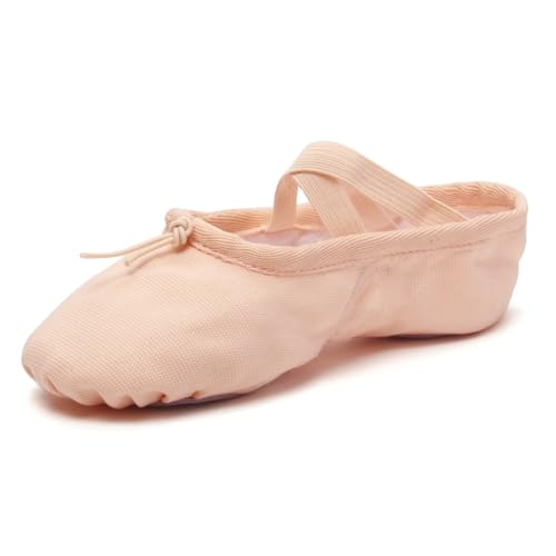 Flache Mädchen Ballettschuhe Canvas Schwarz Weiche Bauch Gym Yoga Praxis Tanz Kinder Frau Hausschuhe(Beige,41 (25cm)) von Generic