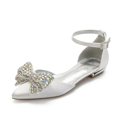 Flache Sandalen Bridal Pointed Toe Flache Hochzeit Party Flache Partnersuche Damen Flacher Kleid Schuhe 2Cm,Elfenbein,41 EU von Generic