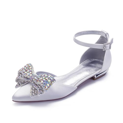 Flache Sandalen Bridal Pointed Toe Flache Hochzeit Party Flache Partnersuche Damen Flacher Kleid Schuhe 2Cm,Weiß,39 EU von Generic