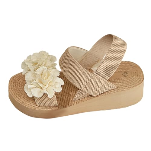 Flache Sandalen Damen 𝐁𝗹umen Applikationen Offene Sandaletten mit Elastischen Riemen Outdoor Sport Plateau Schuhe Bequem Breite Füße Sommerschuhe für Freizeit Alltag (White, 42) von Generic