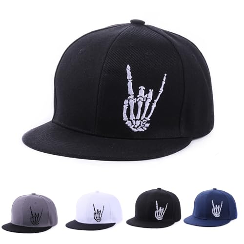 Flache Schirmmütze für Herren, Snapback-Baseballkappe, verstellbar, Bestickt, Skelett-Handhut für Teenager, Jungen, Geburtstagsgeschenke, Schwarz, Einheitsgröße Flache Schirmmütze für Herren, Snapback-Baseballkappe, verstellbar, Bestickt, Skelett-Handhut für Teenager, Jungen, Geburtstagsgeschenke, Schwarz, Einheitsgröße von Generic
