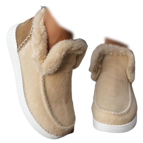 Flache Schneestiefel für Damen im Winter orthopädische Fußgewölbeunterstützung rutschfest bequem trendig zum Hineinschlüpfen warme gemütliche mit Fleece gefütterte Wildleder-Slipper von Generic