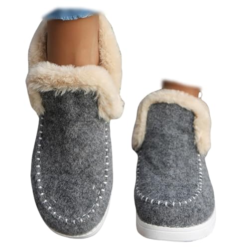Flache Schneestiefel für Damen im Winter orthopädische Fußgewölbeunterstützung rutschfest bequem trendig zum Hineinschlüpfen warme gemütliche mit Fleece gefütterte Wildleder-Slipper von Generic