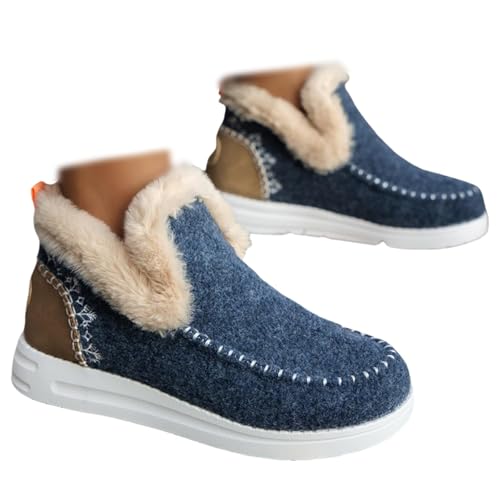 Flache Schneestiefel für Damen im Winter orthopädische Fußgewölbeunterstützung rutschfest bequem trendig zum Hineinschlüpfen warme gemütliche mit Fleece gefütterte Wildleder-Slipper von Generic