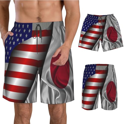 Flaggen Der Vereinigten Staaten Und Japans Herren Sporthose Jogger Kurze Hose Mit Mesh Futter Badehose XL von Generic