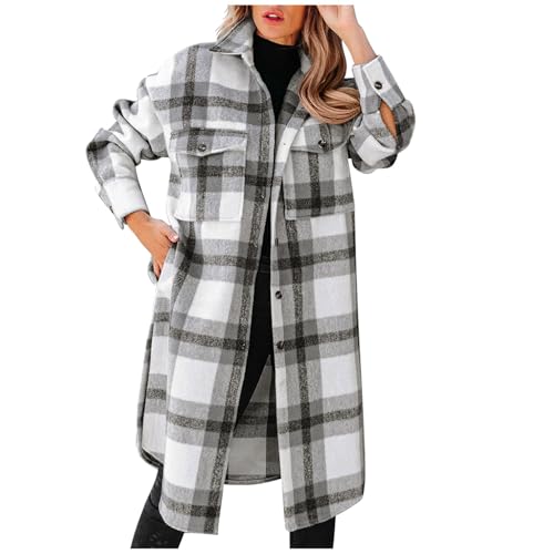 Flanell Tweed Jacke Damen Lang Karierte Übergangsjacke Leichte Lässig Winterjacke Damen Elegante Knöpfen Hemdjacke Mantel Winter Warme Wollmantel Langarm Lose Strickjacke Wintermantel Flanell Tweed Jacke Damen Lang Karierte Übergangsjacke Leichte Lässig Winterjacke Damen Elegante Knöpfen Hemdjacke Mantel Winter Warme Wollmantel Langarm Lose Strickjacke Wintermantel von Generic
