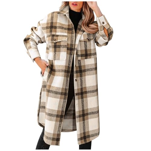 Flanell Tweed Jacke Damen Lang Karierte Übergangsjacke Leichte Lässig Winterjacke Damen Elegante Knöpfen Hemdjacke Mantel Winter Warme Wollmantel Langarm Lose Strickjacke Wintermantel Flanell Tweed Jacke Damen Lang Karierte Übergangsjacke Leichte Lässig Winterjacke Damen Elegante Knöpfen Hemdjacke Mantel Winter Warme Wollmantel Langarm Lose Strickjacke Wintermantel von Generic