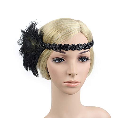 Flapper Stirnband Kopfbedeckung Toller Kopfschmuck 1920er Vintage Stirnband Stirnband für Workout (b-schwarz, Einheitsgröße) von Generic