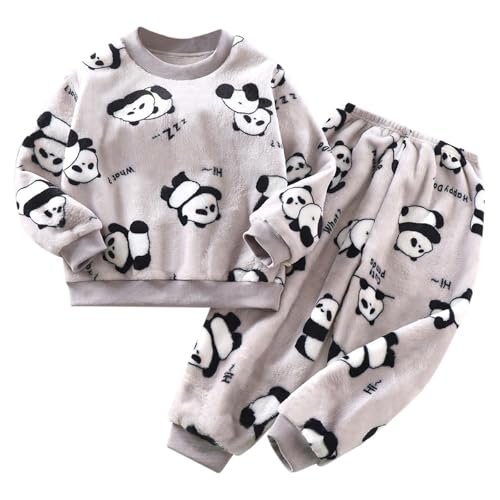 Flauschige Schlafanzug Kinder Jungen Mädchen Schlafanzüge Warme Fleece Pyjama Set Kleinkind Winter Langarm Hausanzug Nachtwäsche Pjs (1-f-Grau, 3-4 Jahre) von Generic