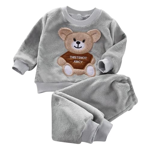 Flauschige Schlafanzug Kinder Jungen Mädchen Schlafanzüge Warme Fleece Pyjama Set Kleinkind Winter Langarm Nachtwäsche Weihnachts Flanell Pyjama Lange Pullover Pyjamahose Hausanzug von Generic