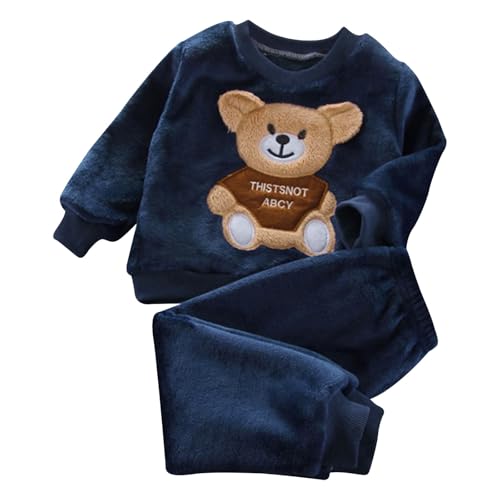 Flauschige Schlafanzug Kinder Jungen Mädchen Schlafanzüge Warme Fleece Pyjama Set Kleinkind Winter Langarm Nachtwäsche Weihnachts Flanell Pyjama Lange Pullover Pyjamahose Hausanzug von Generic