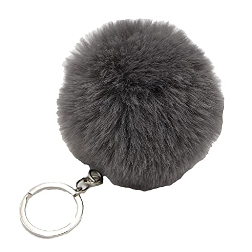 Flauschiger Plüsch Pom Pom Schlüsselanhänger Kunstpelz Pompoms Ball Anhänger Charm Tasche Schlüsselanhänger Dunkelgrau von Generic