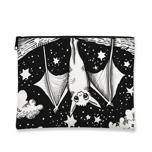 Fledermaus-Make-up-Tasche, schöne schwarze Sterne Kosmetiktasche für Damen, tragbarer Organizer aus Segeltuch mit Reißverschluss, Halloween-Kulturbeutel, Schwarz, 7x9 Inch, Fledermaus von Generic