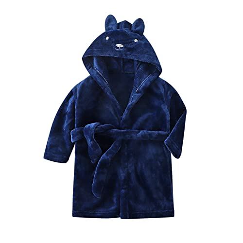 Fleece Handtuch Bademantel Nachtwäsche Jungen weicher Pyjama warmer Flanell Baby Robe mit Kapuze Kinder Mantel und Jacke Frottee Schlafanzug Kinder 140 (Navy, 2-3 Years) von Generic