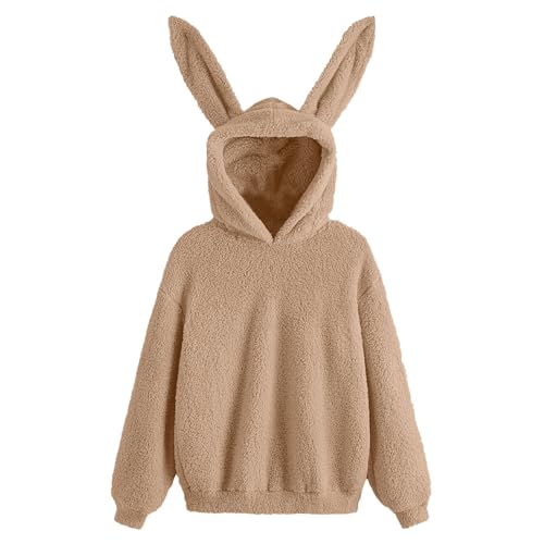 Fleece Hoodie Frauen Bunny Ear Hooded Fuzzy Fluffy Rabbit Sweatshirts Solid Winter Warm Sweatshirts Kaninchen Pullover Hoodies, khaki, 36 von Generic