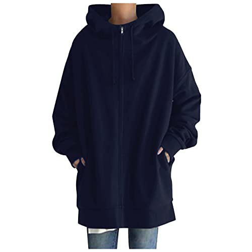 Fleece Langjacke Damen Kapuzenjacke Große Größen Hoodies Sweatjacke Reißverschluss Übergroßer Freizeit Sweatshirt Plüsch Gefüttert Herbst Winter Jakce mit Kapuze von Generic