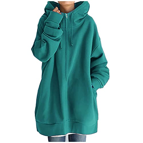 Fleece Langjacke Damen Kapuzenjacke Große Größen Hoodies Sweatjacke Reißverschluss Übergroßer Freizeit Sweatshirt Plüsch Gefüttert Herbst Winter Jakce mit Kapuze von Generic