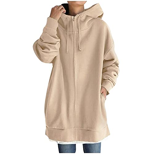 Fleece Langjacke Damen Kapuzenjacke Große Größen Hoodies Sweatjacke Reißverschluss Übergroßer Freizeit Sweatshirt Plüsch Gefüttert Herbst Winter Jakce mit Kapuze von Generic