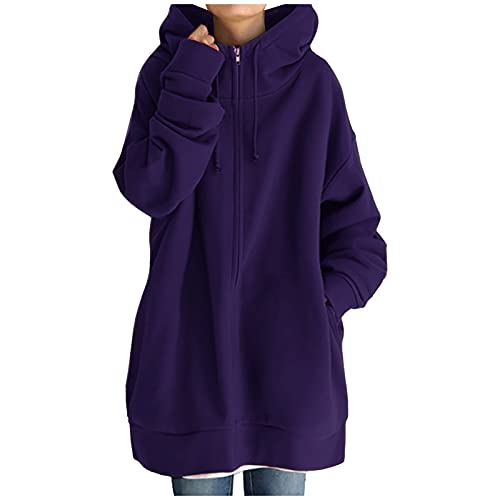 Fleece Langjacke Damen Kapuzenjacke Große Größen Hoodies Sweatjacke Reißverschluss Übergroßer Freizeit Sweatshirt Plüsch Gefüttert Herbst Winter Jakce mit Kapuze von Generic