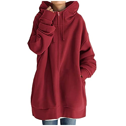 Fleece Langjacke Damen Kapuzenjacke Große Größen Hoodies Sweatjacke Reißverschluss Übergroßer Freizeit Sweatshirt Plüsch Gefüttert Herbst Winter Jakce mit Kapuze von Generic