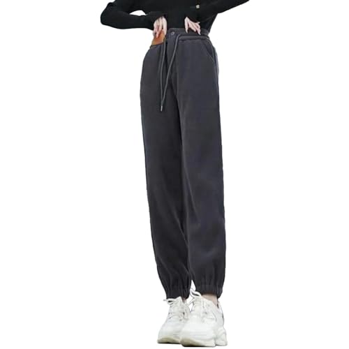 Fleece Thermohose Damen - Haremshose Mit Kordelzug Fleece Jogginghose Plüsch Freizeithose Winter Gefüttert Fleecehose Bündchen Sweathosen Elastische Taille Sporthosen Einfarbig Laufhosen von Generic