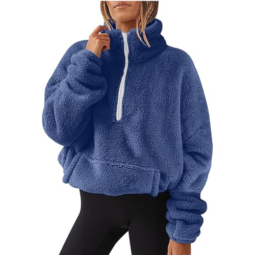 Fleecejacke Damen, Damen Winterjacke Warme Teddyfleece Jacke Stehkragen Pullover Teddy Mantel ohne Kapuze Casual Lose Plüschjacke Einfarbig Teddyjacke Damen Winter Oversize Wintermantel von Generic