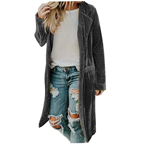 Fleecejacke Damen, Regenjacke Ultraleicht Fellweste Mantel Wolle Hell Mantel Winterweste MilitäRjacke Kunstleder Blazer Blazer Floral Supermoto MäNtel(Grau-1, S) von Generic