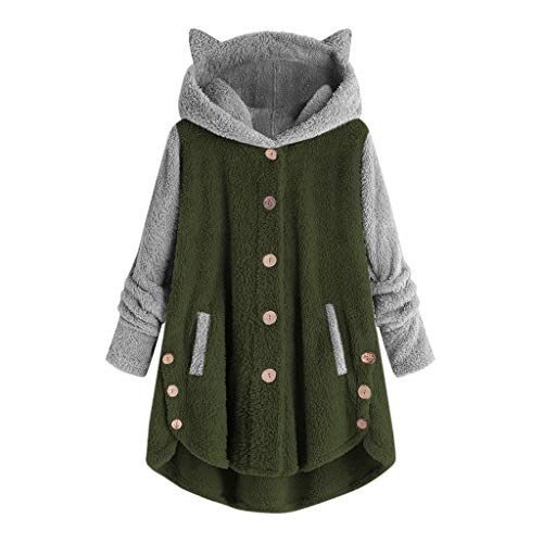 Fleecejacke Damen, Winterjacke Damen Süßer Katze Ohren Fleece Jacke Langarm Casual Plüsch Oversize Mantel Sweatshirts mit Kapuze Winter Große Größen Plüschjacke Wintermantel von Generic