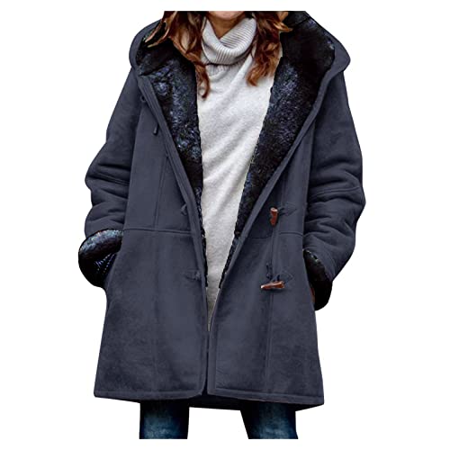 Fleecejacke Damen,Mäntel Frauen Ultraleichte Regenjacke Warme Jacke Windbreaker Gefütterter Regenmantel Lange Strickmantel Blazer Jet Jacken & Mäntel Flieger Jacken(Marine-1,M) von Generic